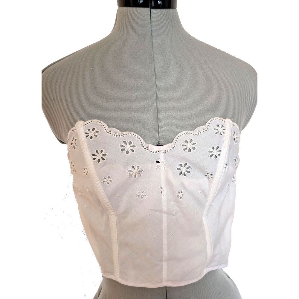 VTG 80s St. Michael U.K. Milkmaid Core White Broderie Anglaise Lace Corset XS/S